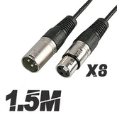 8x Roar 1,5M Mikrofonkabel XLR weiblich - XLR männlich schwarz 150cm